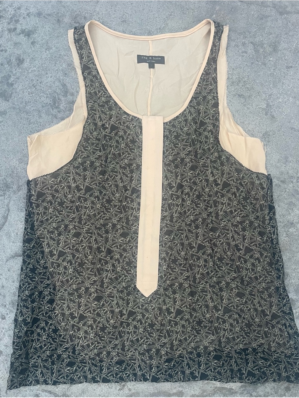 rag & bone Black Printed Tank with Cream Center Trim - Picture 2 of 8